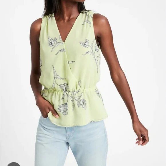Banana Republic Light Yellow Floral Sleeveless Peplum Blouse Size M Feminine - Picture 1 of 6